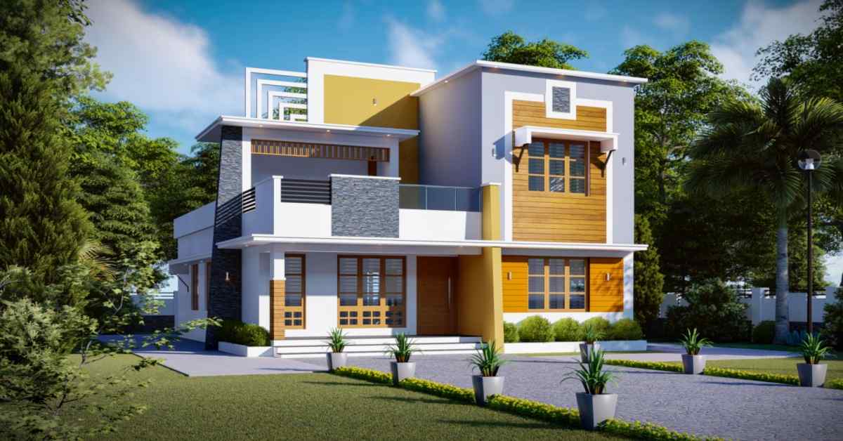 painted porch simple low cost house front elevation design