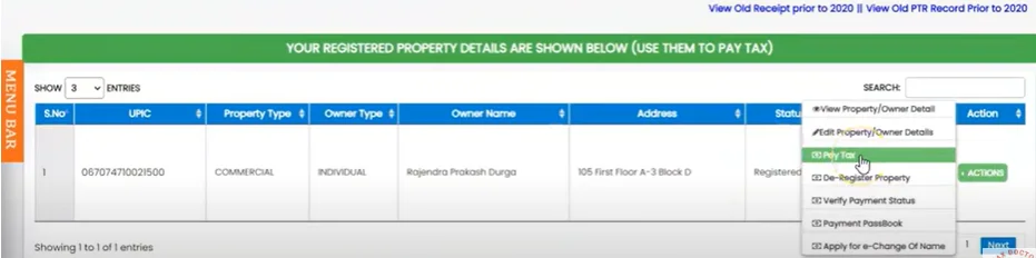 pay tax option in property tax online