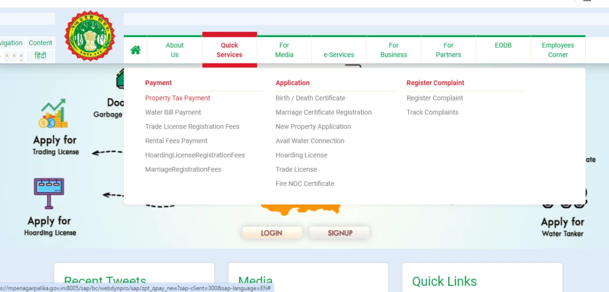 property tax payment page in bhopal property tax online payment