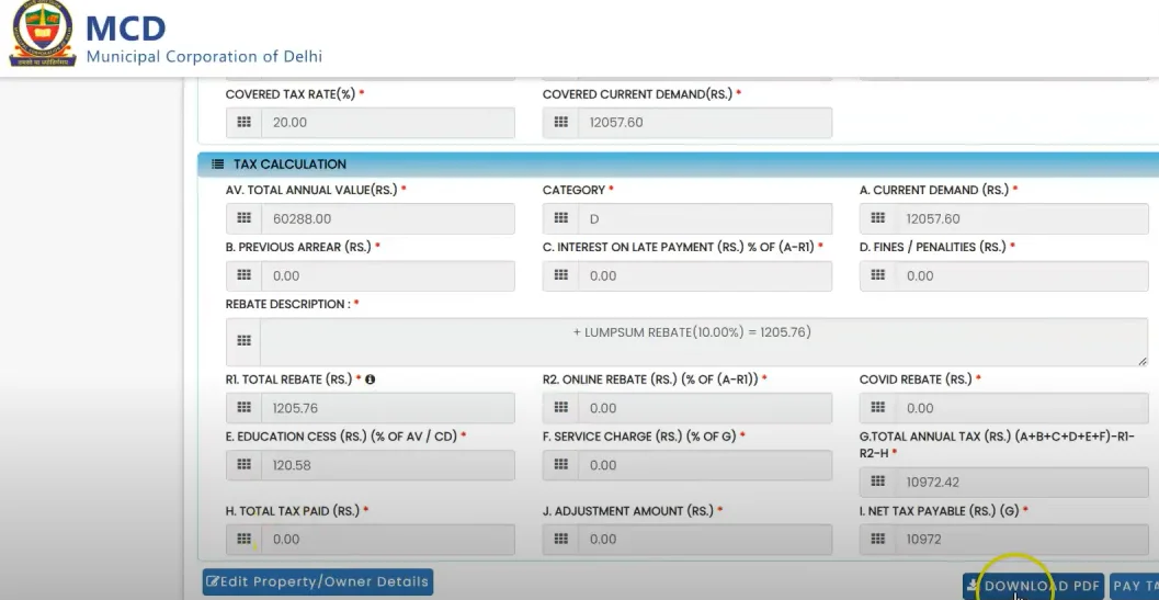 review page in property tax payment online