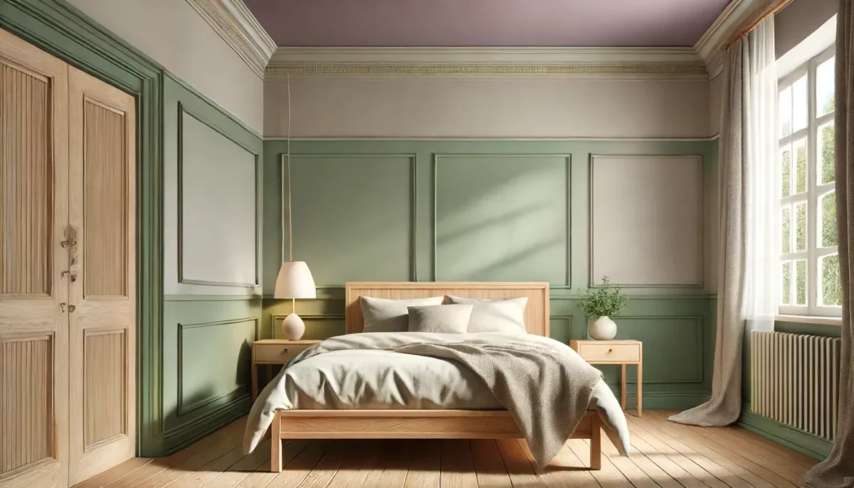 sage green and lilac purple two colour combination for bedroom walls