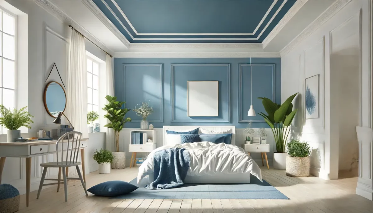 sky blue and white colour combination for bedroom walls and ceilings