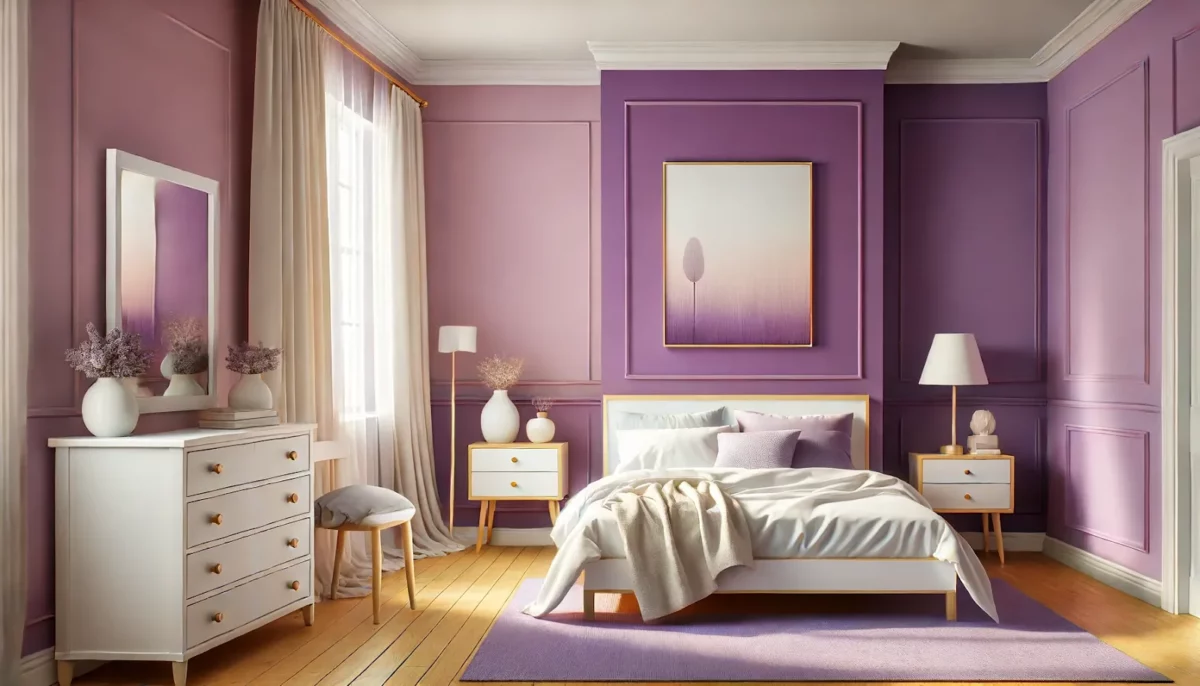 soft lavender and grape purple two colour combination for bedroom walls