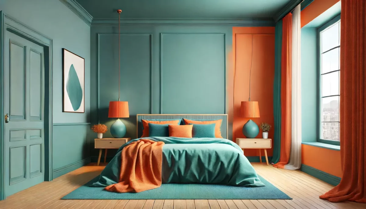 teal and orange colour combination for the bedroom