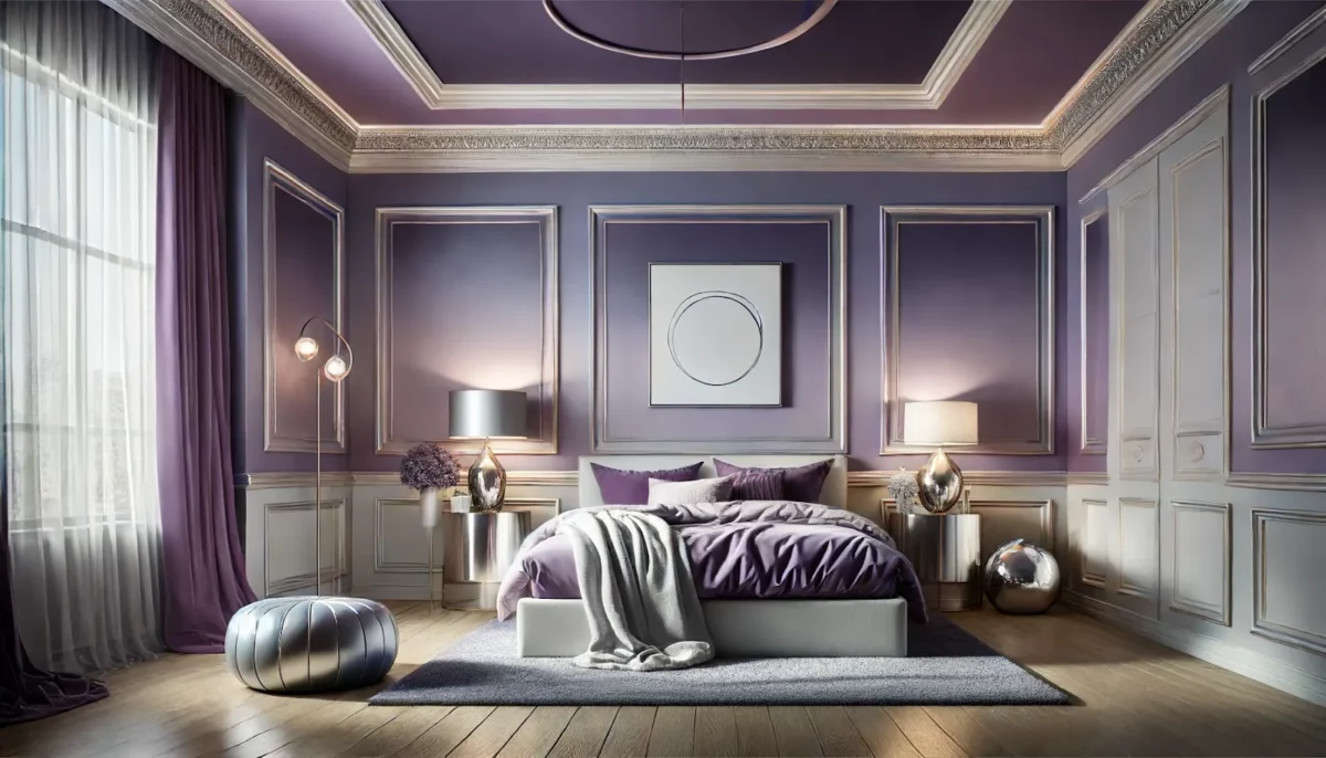 violet and silver two colour combination for bedroom walls