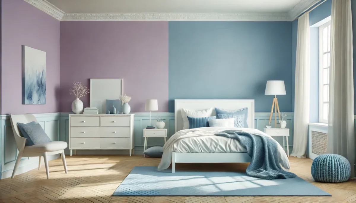 violet and sky blue two colour combination for bedroom walls