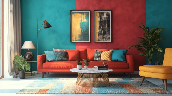 Coral and teal Indian hall colour combination 