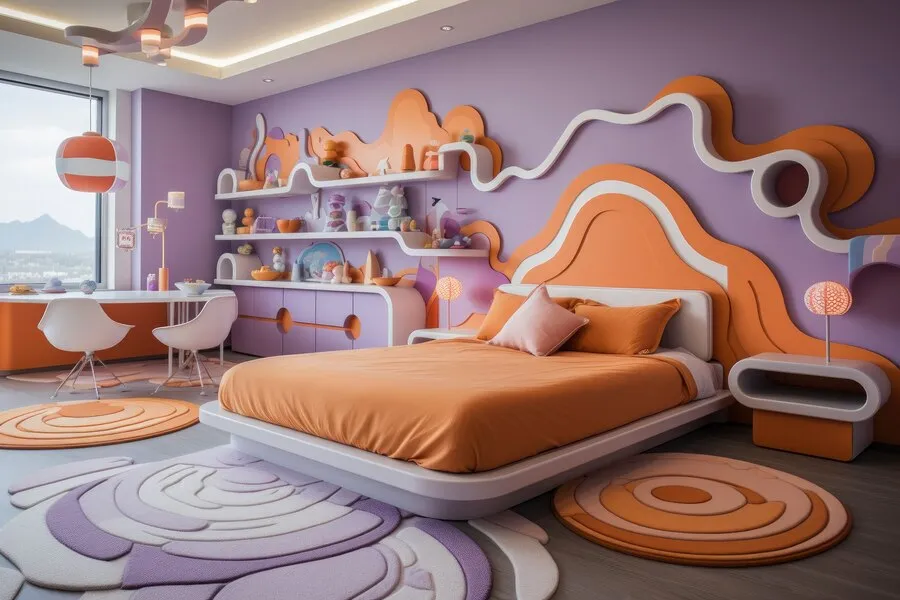 Orange and Light Purple Combination for Bedroom Walls