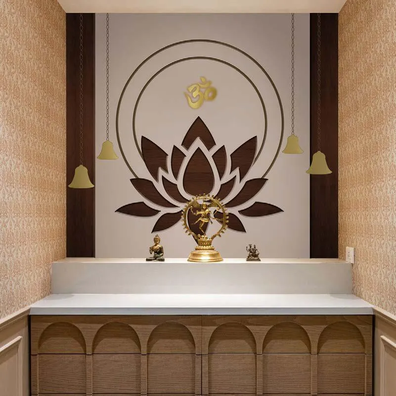 abstract lotus and om design for pooja room