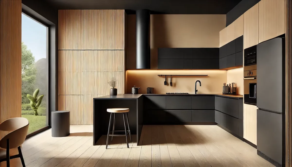 black and beige sunmica colour combination for kitchen