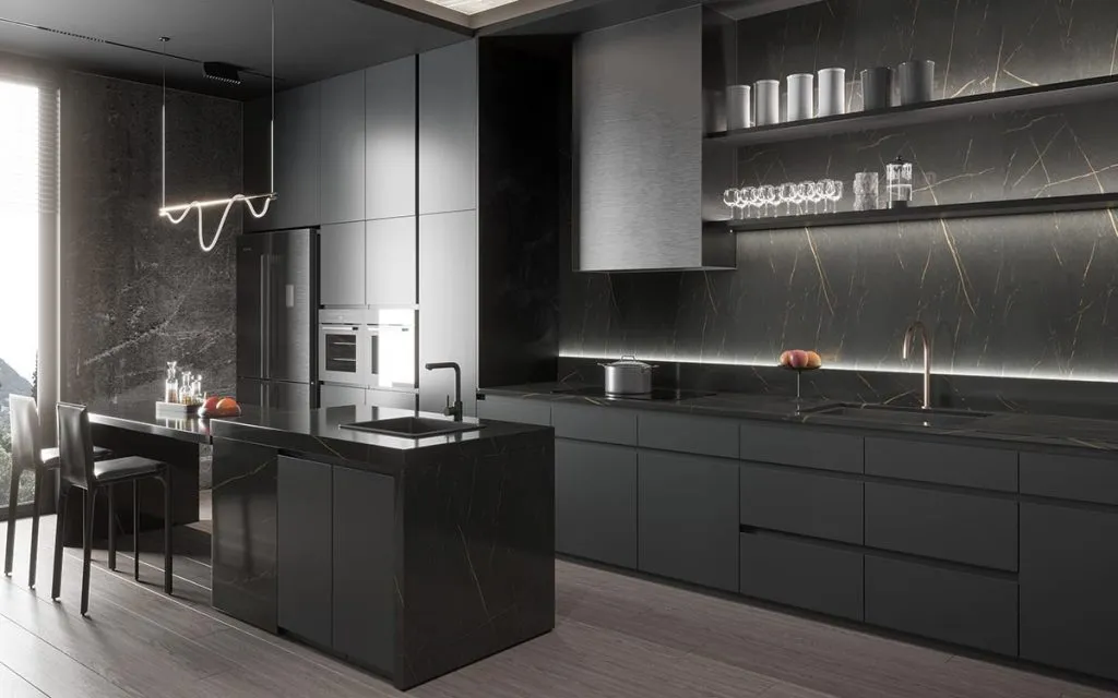 black and gray colour combination for kitchen