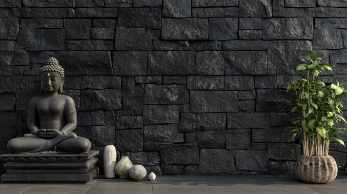 black stone textured design wallpaper for pooja room