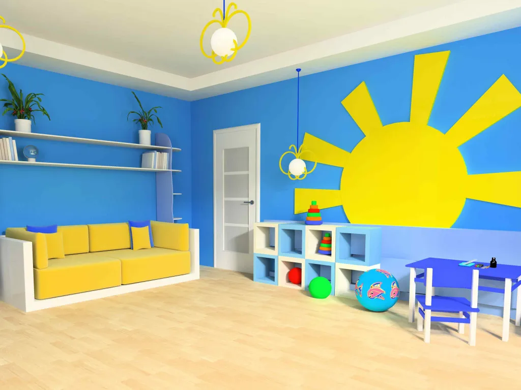 blue and yellow two colour combination for living room