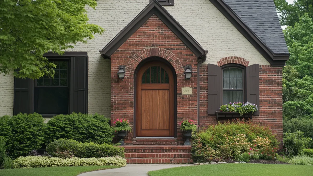 brick and paint small home front elevation design