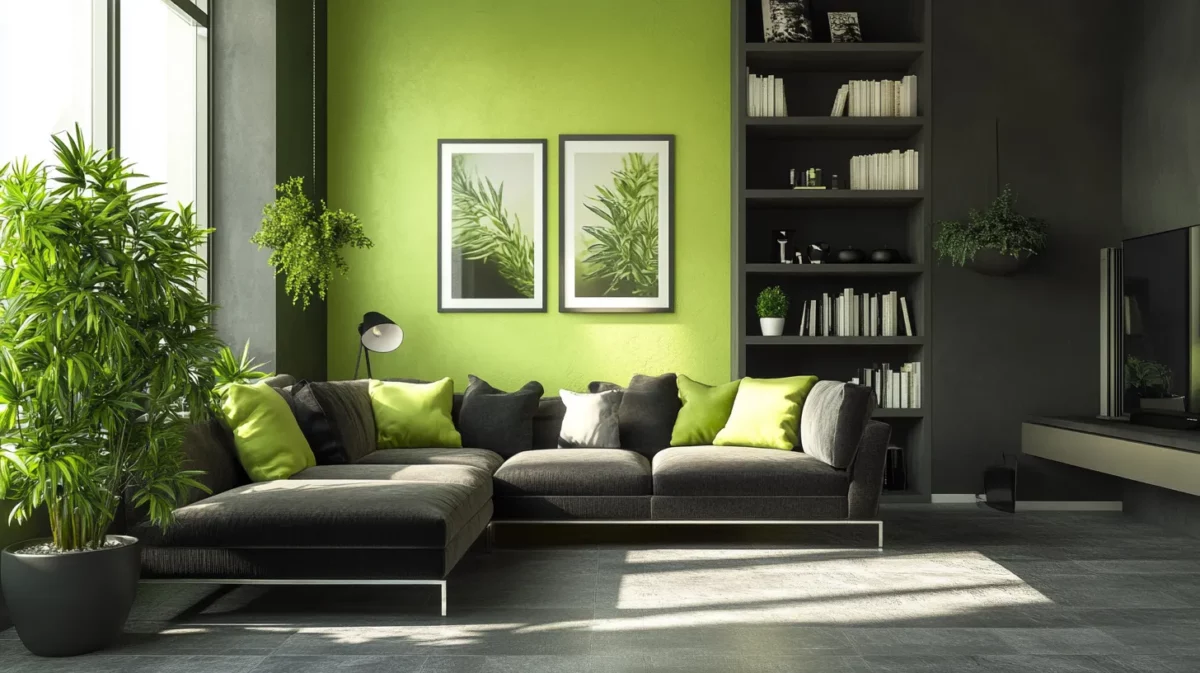 charcoal grey and pista green colour combination for living room