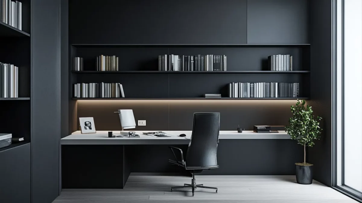 charcoal grey and white study room colour combination