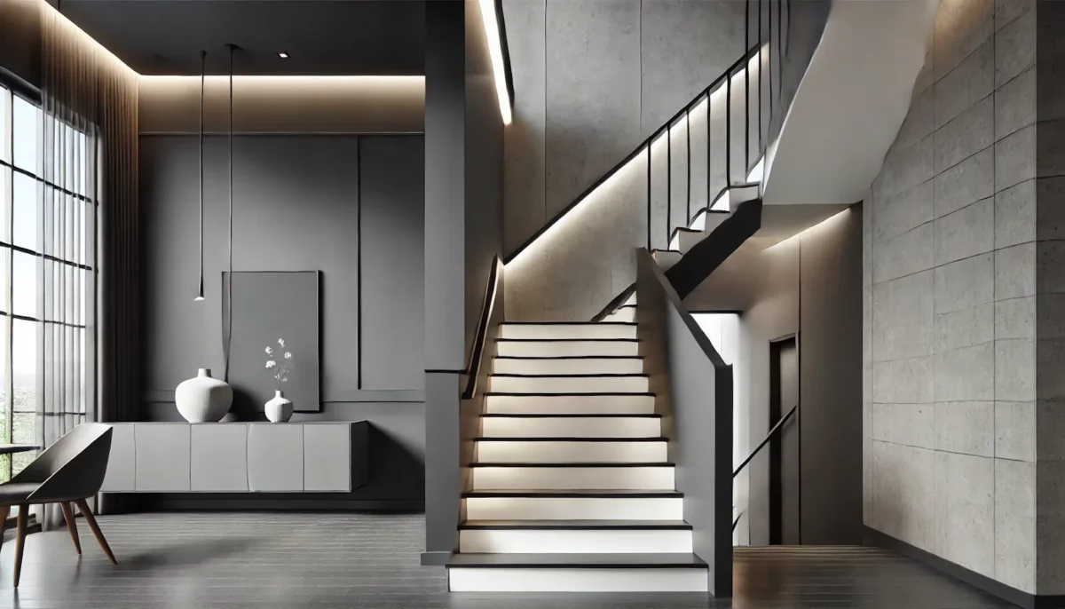 classic charcoal and silver grey modern stairs wall colour