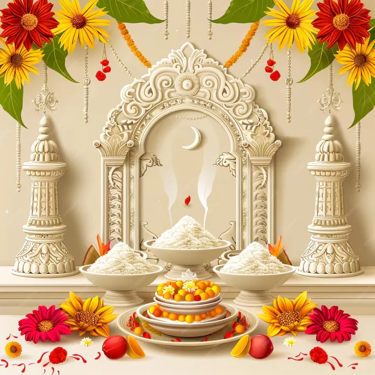 classic white colour combination for home temple