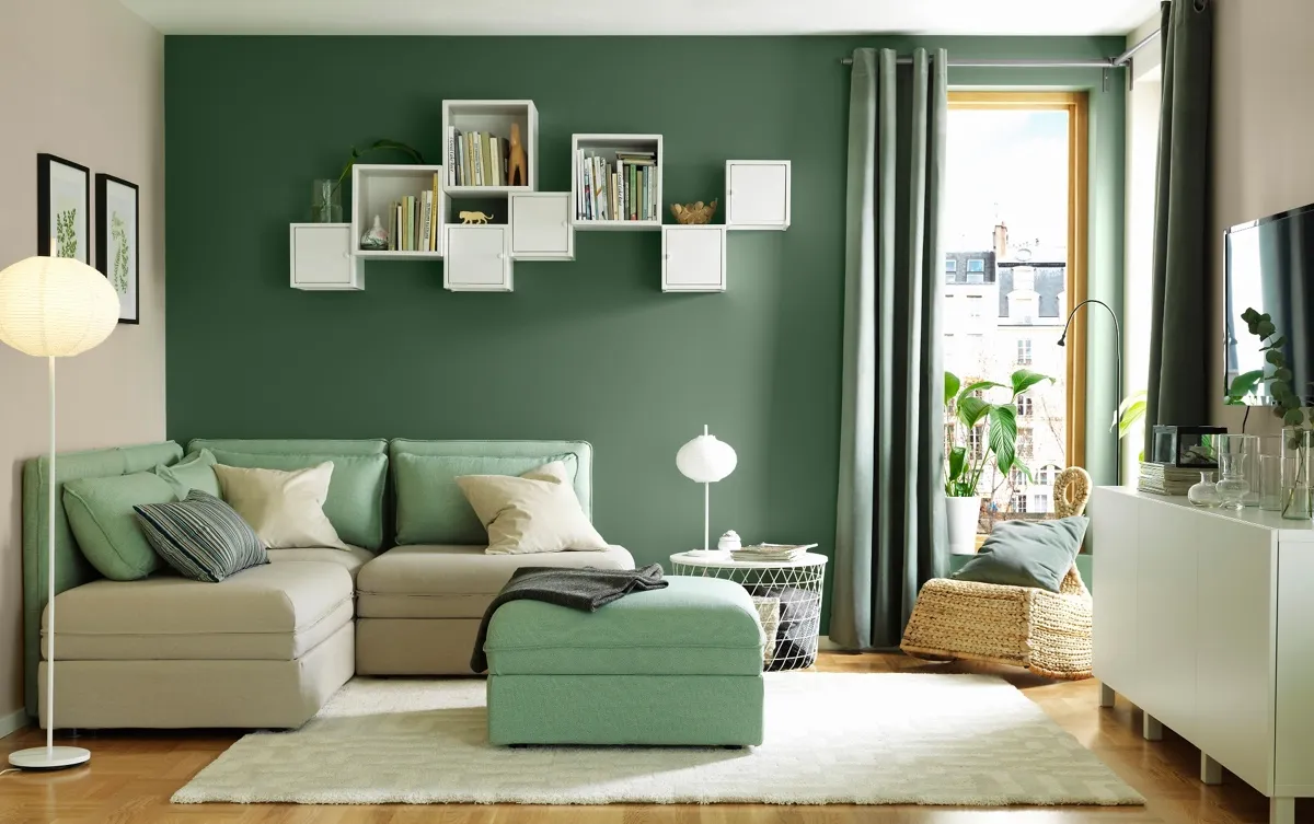 deep green and beige colour combination for hall