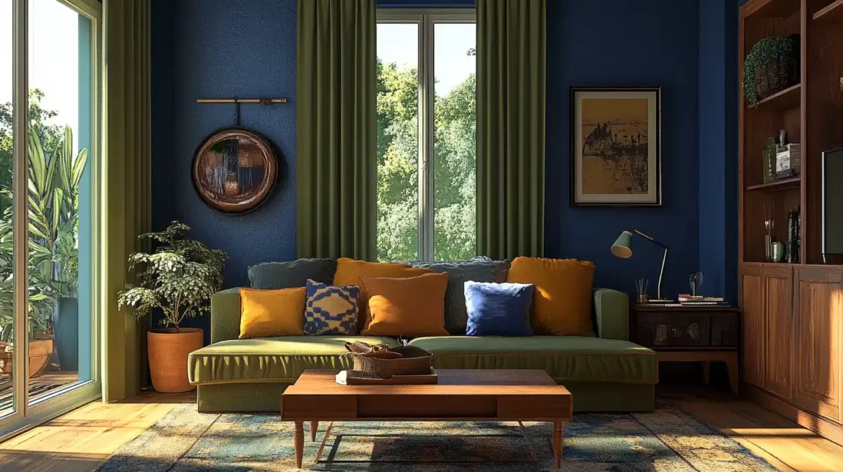 earthy harmony complemented by royal blue highlights