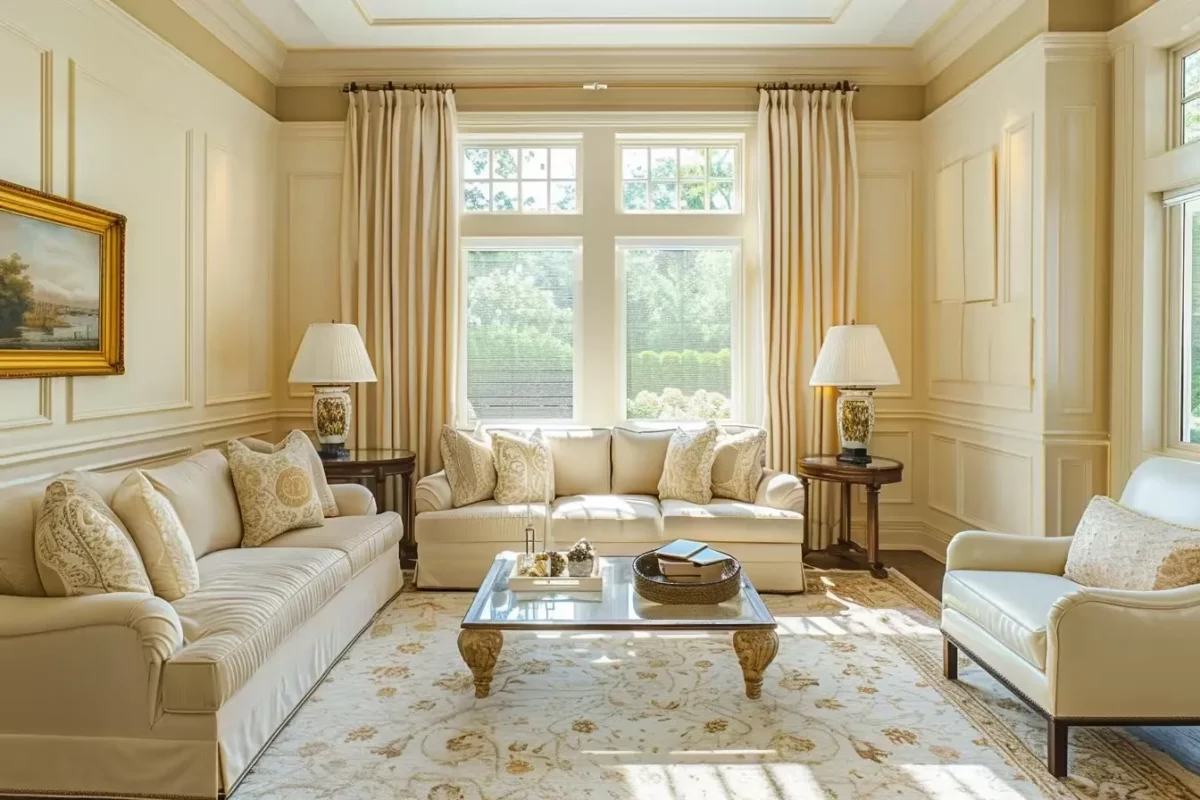 gold and cream colour combination for sitting room