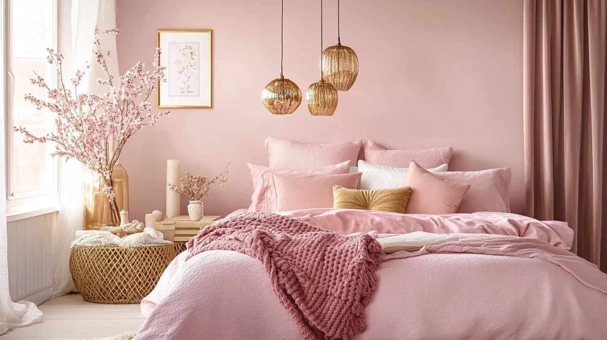 gold and light pink colour combination for wall