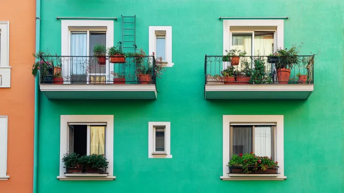 green and brown or cream apartment exterior colour combination