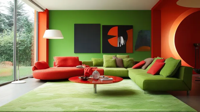 green and red living room colour combination with royale shine