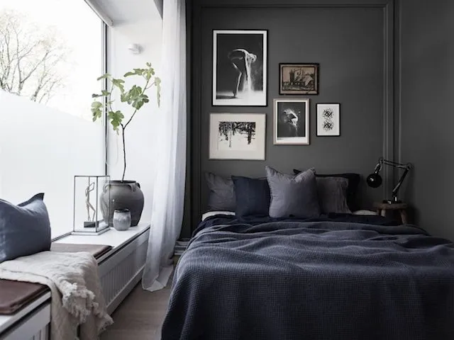 indigo and gray colour combination for bedroom