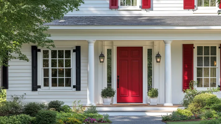 ivory and deep red colours for exterior wall