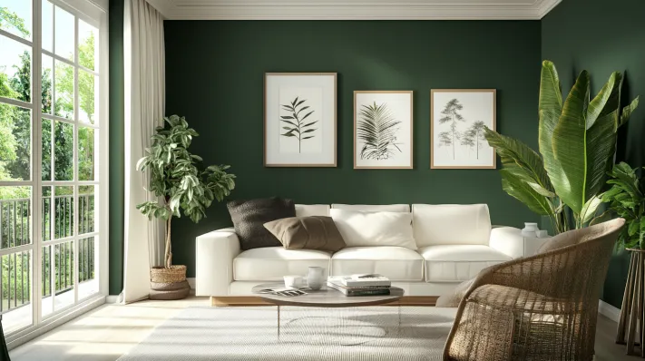 ivory and forest green colour for living room