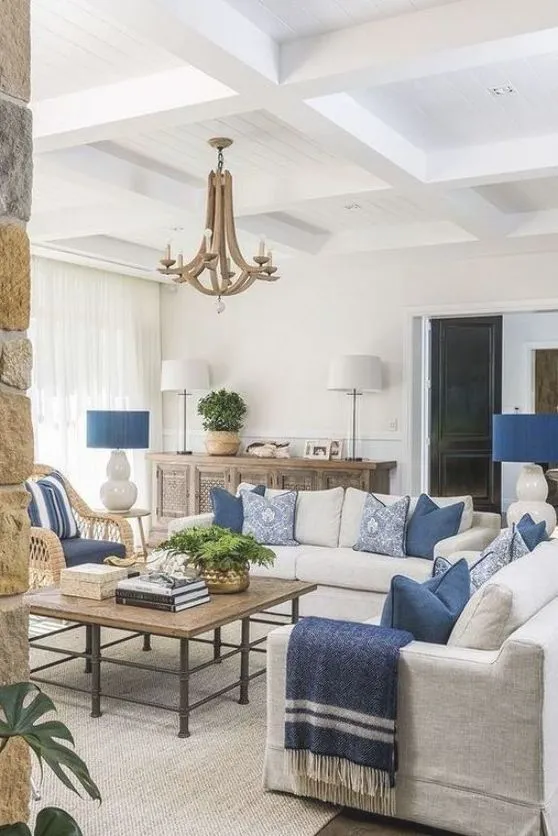 ivory and navy blue colour combination for living room