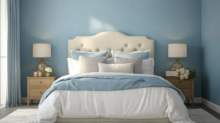 ivory and soft blue colour paint for bedroom