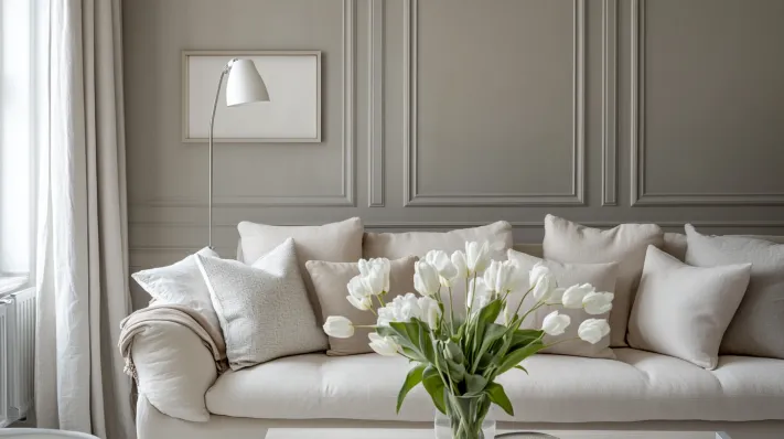 ivory and warm gray colour combination for living room