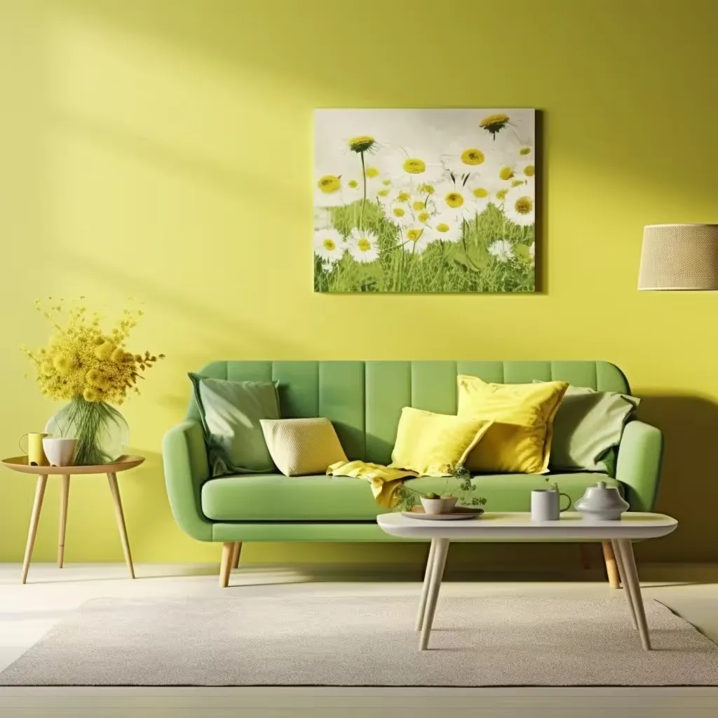 kelly green and saffron yellow colour combination for sitting room