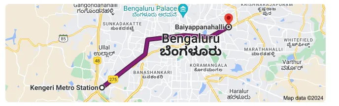 kengeri metro station to baiyappanahalli metro station route