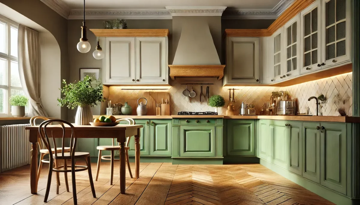 kitchen cabinet sunmica colour combination with oak and sage green