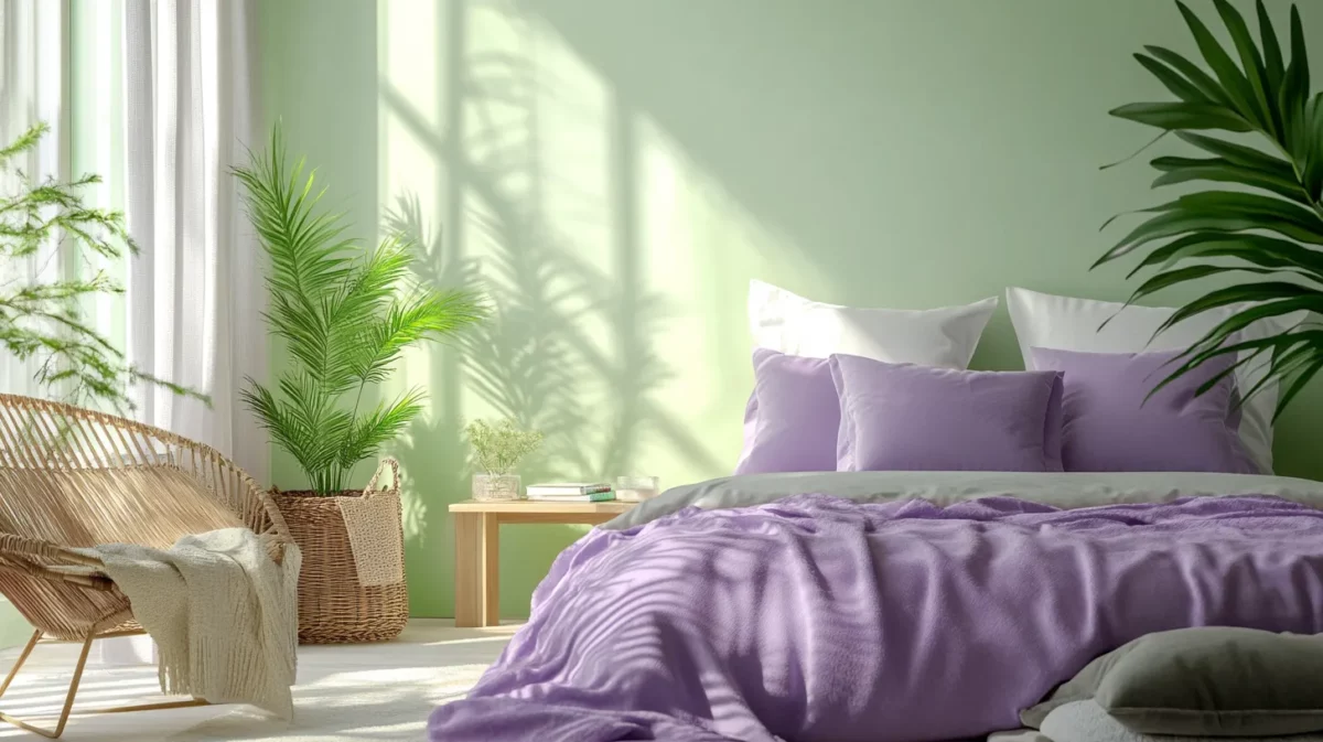 lavender and pista green colour combination for bedroom