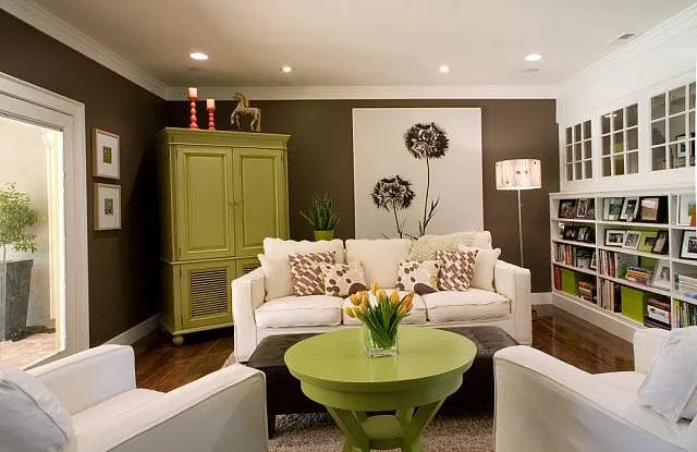 lemon green and brown colour combination for hall