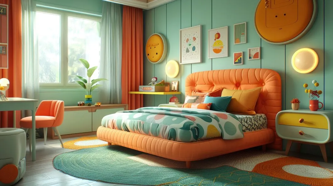 light blue and orange combination for bedroom walls