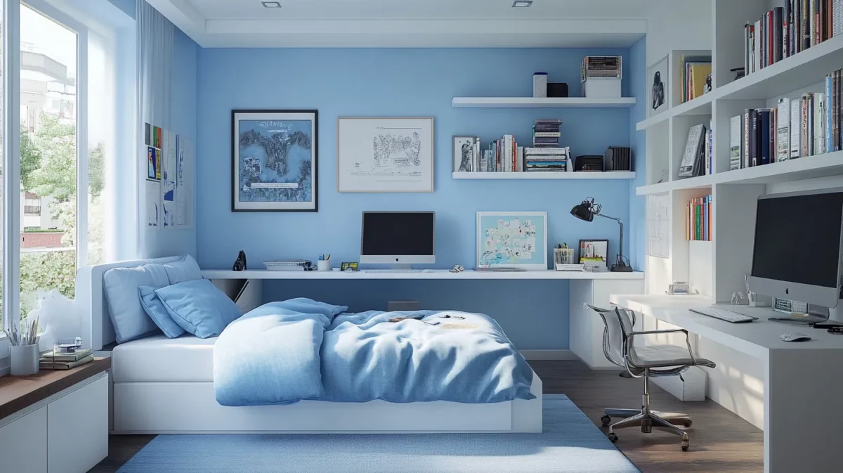 light blue and white study room colour combination