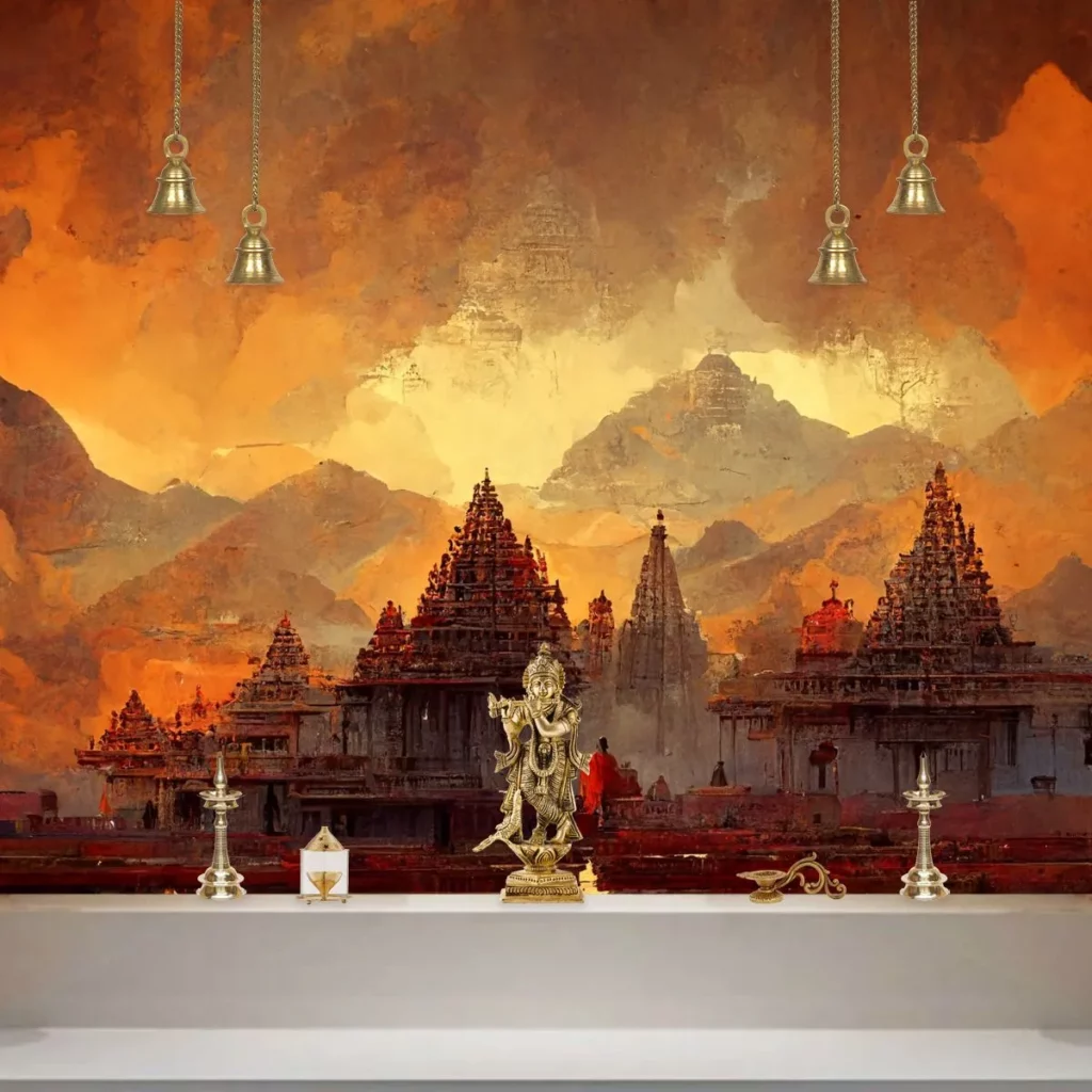 majestic temple wallpaper for pooja room