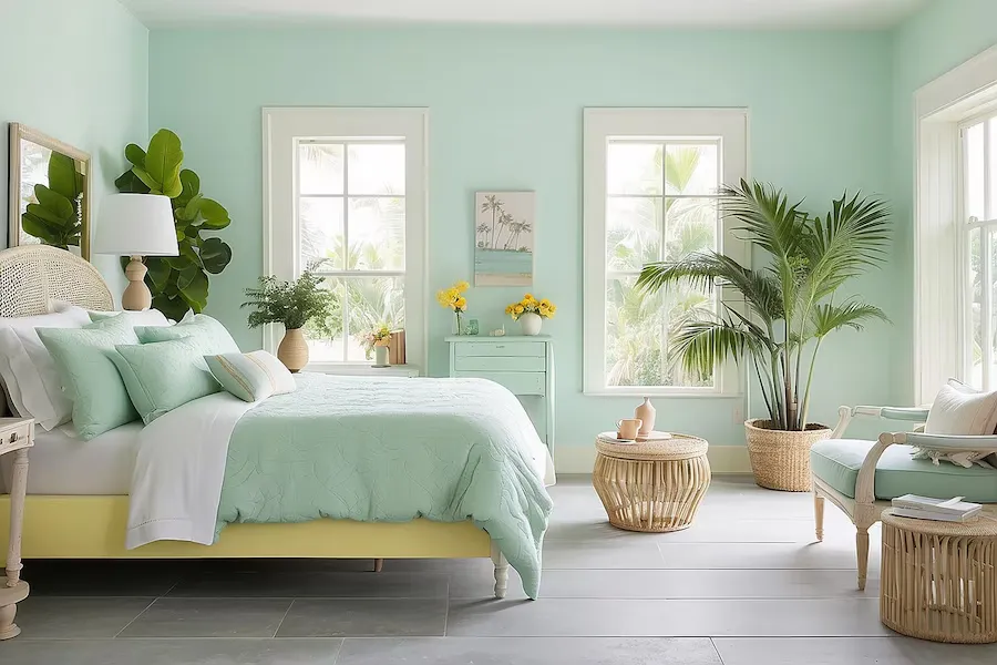 mint green and white colour combination for guest room