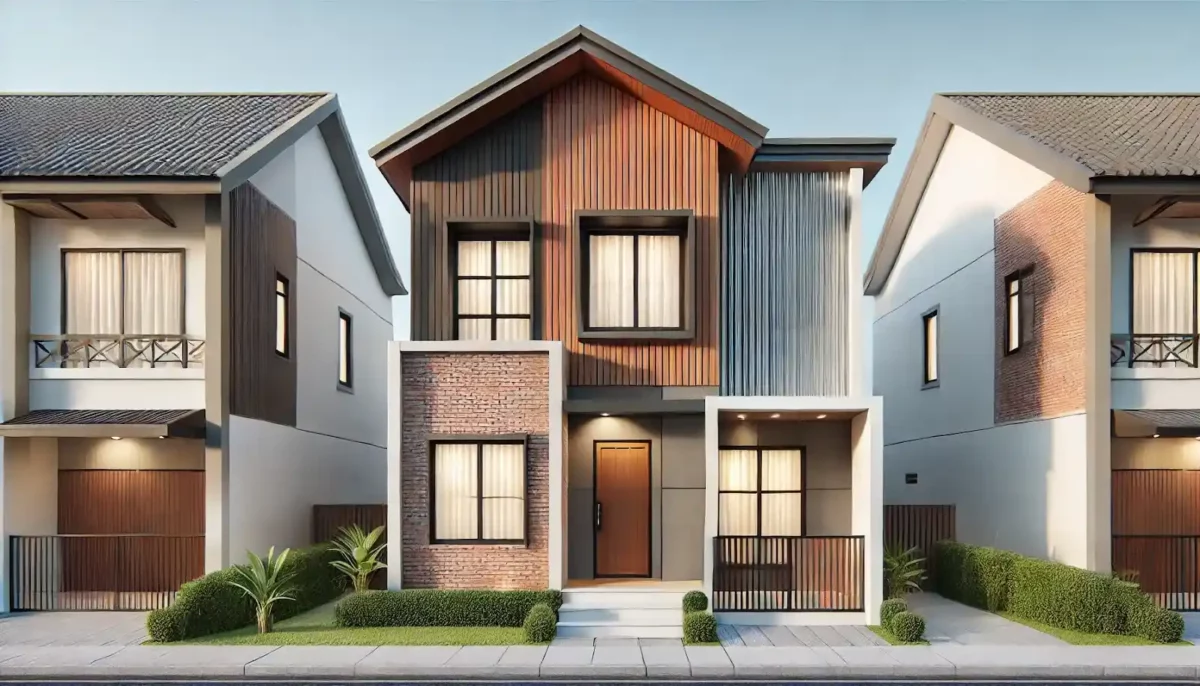 mixed material front elevation design of small house