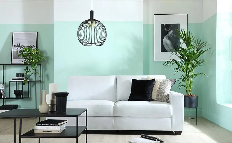 modern drawing room colour with mint green and white