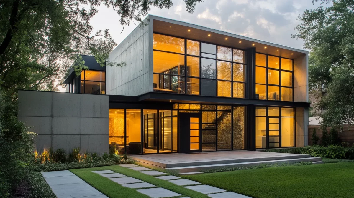 modern glass and concrete front design for small house