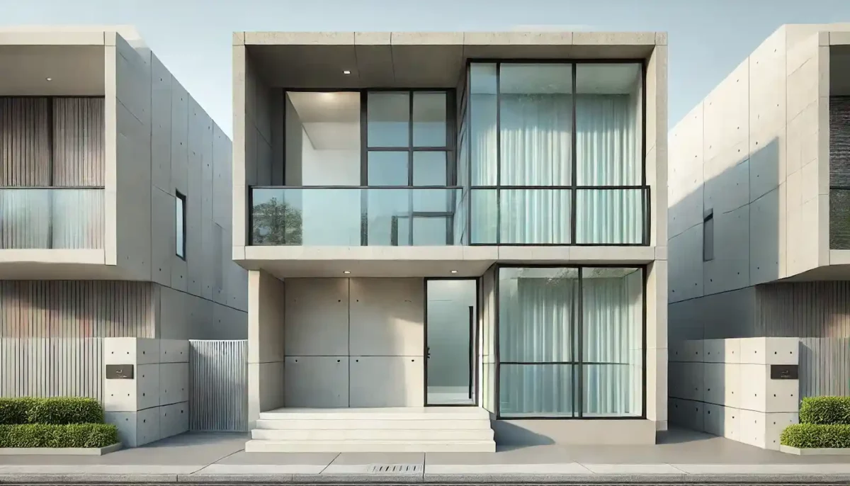 modern glass and concrete front design for small house