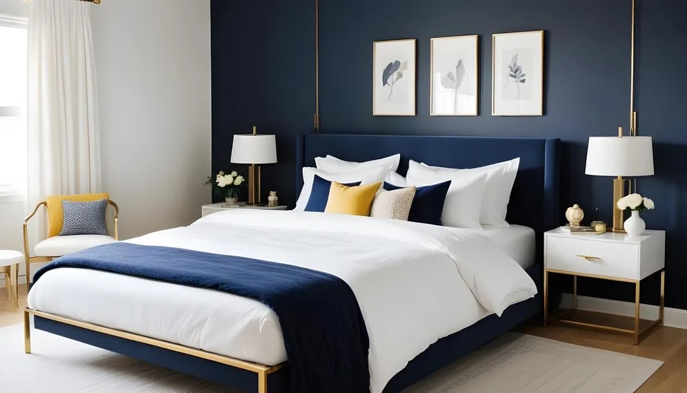 navy blue and white colour combination for bedroom walls