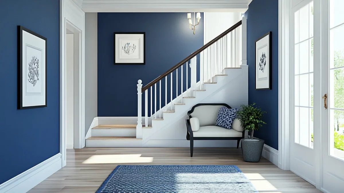 navy blue and white hall colour combination