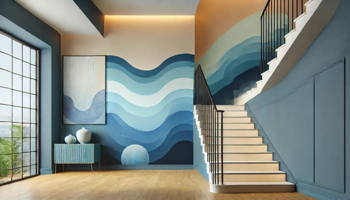 oceanic blues modern stairs wall colour